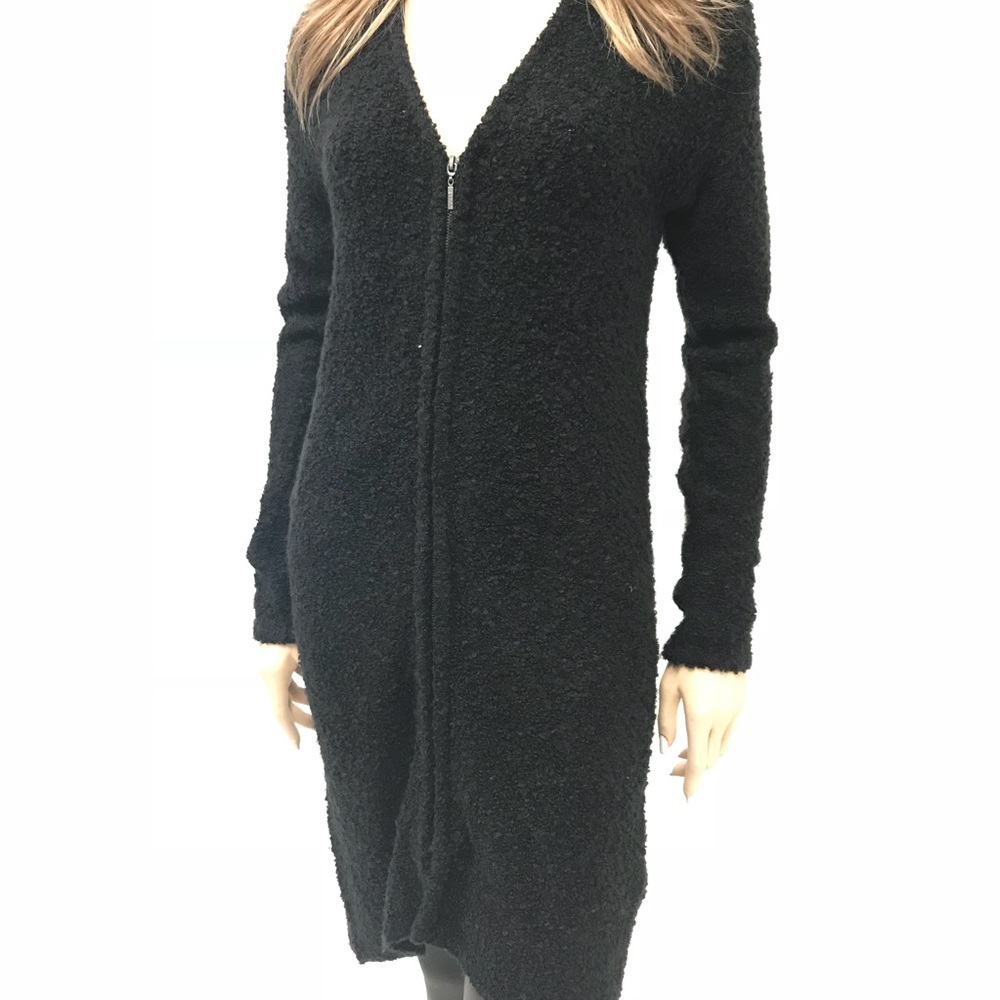 Yest “Campia” Black Fuzzy Zipper Dress